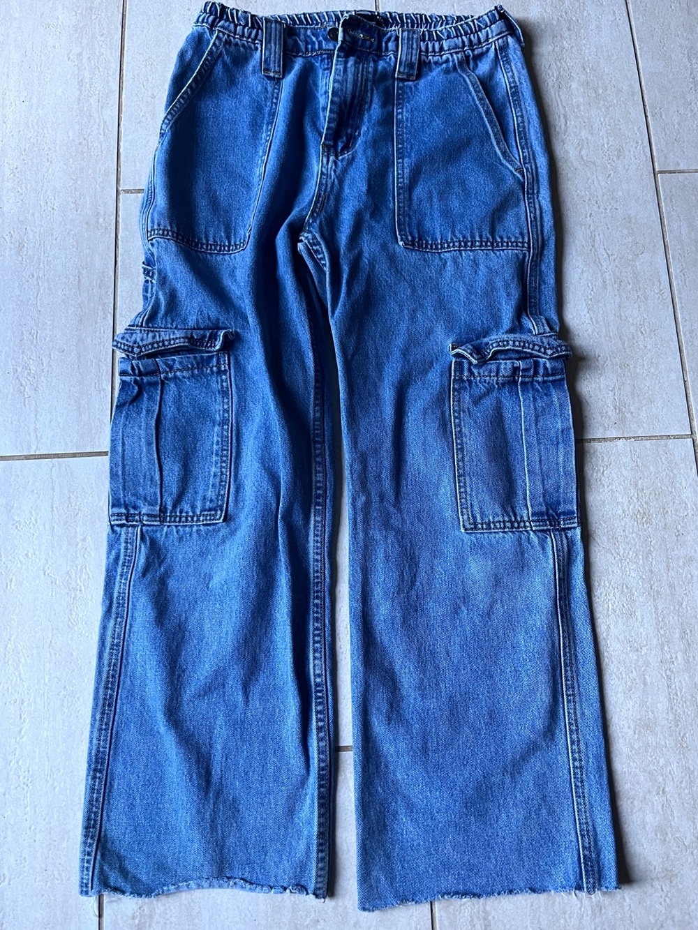 Fashion Nova Cargo Jeans Light Wash Wide Leg Carpenter Denim Size 7
